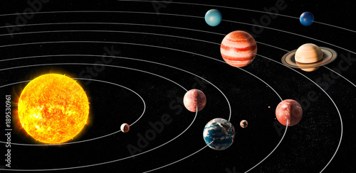Sun and planets of the solar system, 3D rendering photo