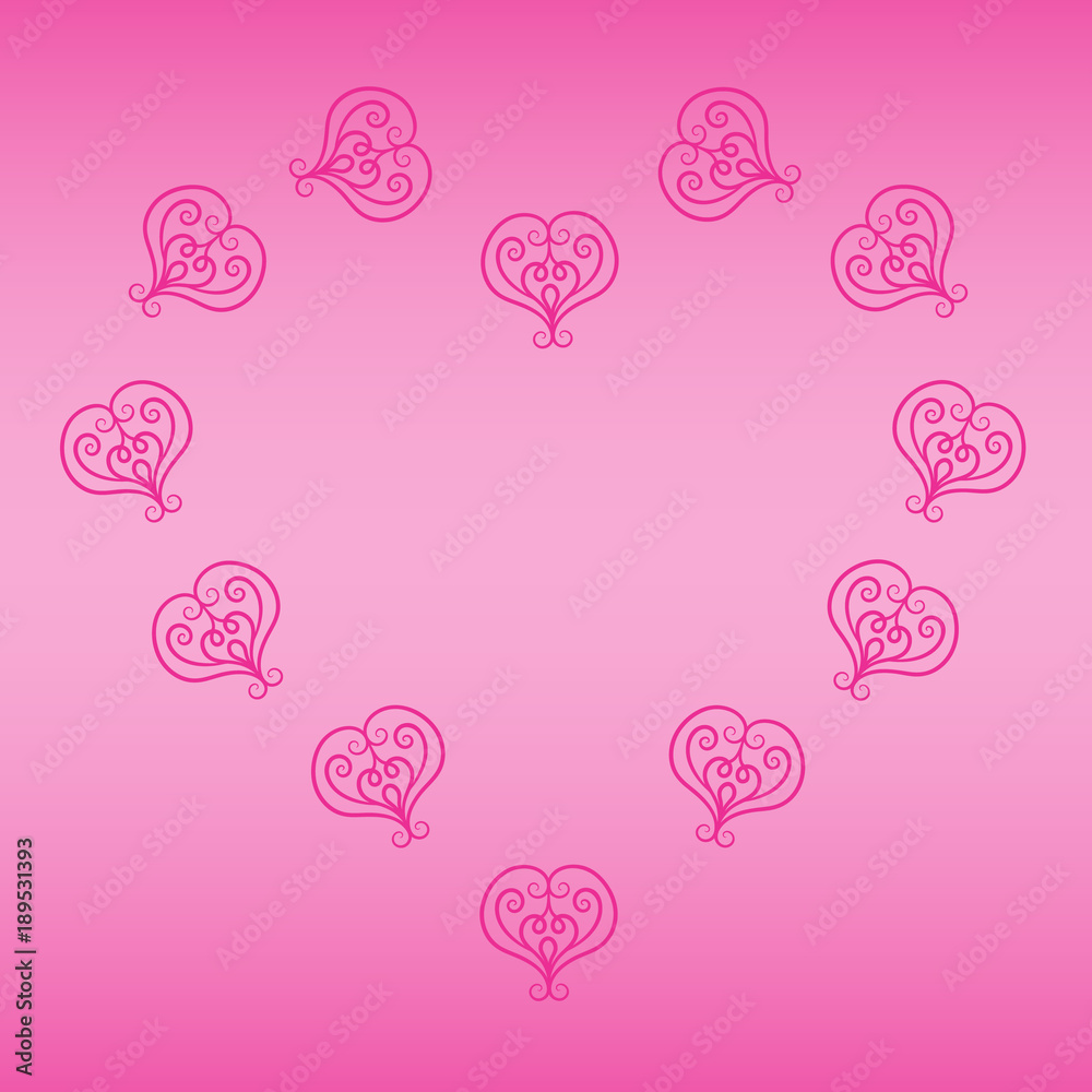 Love pink frame. Valentine's Day heart background.