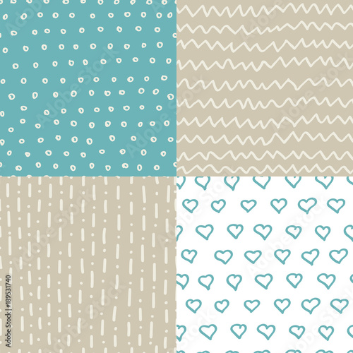 Fototapeta Naklejka Na Ścianę i Meble -  Abstract handdrawn seamless patterns set. Simple texture for backround, fabric or other types of design.