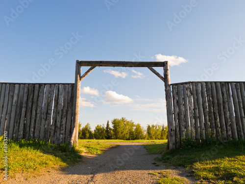 Wooden wall and gate of an old fort