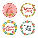 set of spring typographic wreath floral labels vector illustration