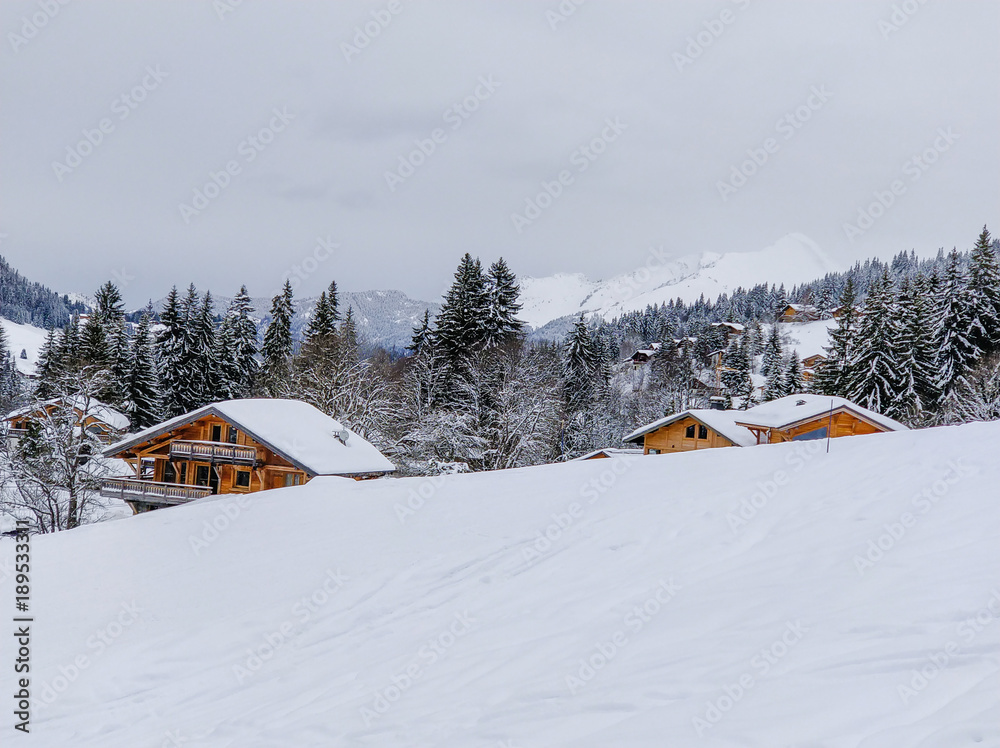 Winter in the Alpine village, Les Gets, France