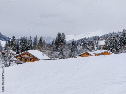 Obraz na płótnie Winter in the Alpine village, Les Gets, France w salonie