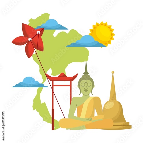 thailand concept festival buddha map kite traditional vector illustration