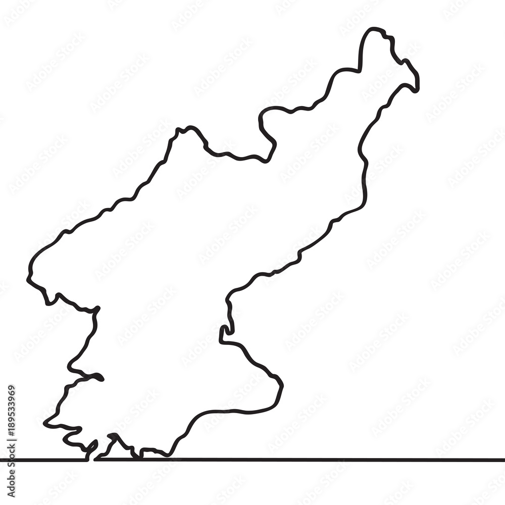Map of North Korea. Continous line