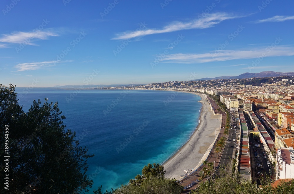 Naklejka premium View of the Promenade des Anglais along the Mediterranean Sea in Nice, France