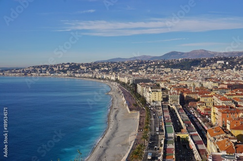 View of the Promenade des Anglais along the Mediterranean Sea in Nice, France