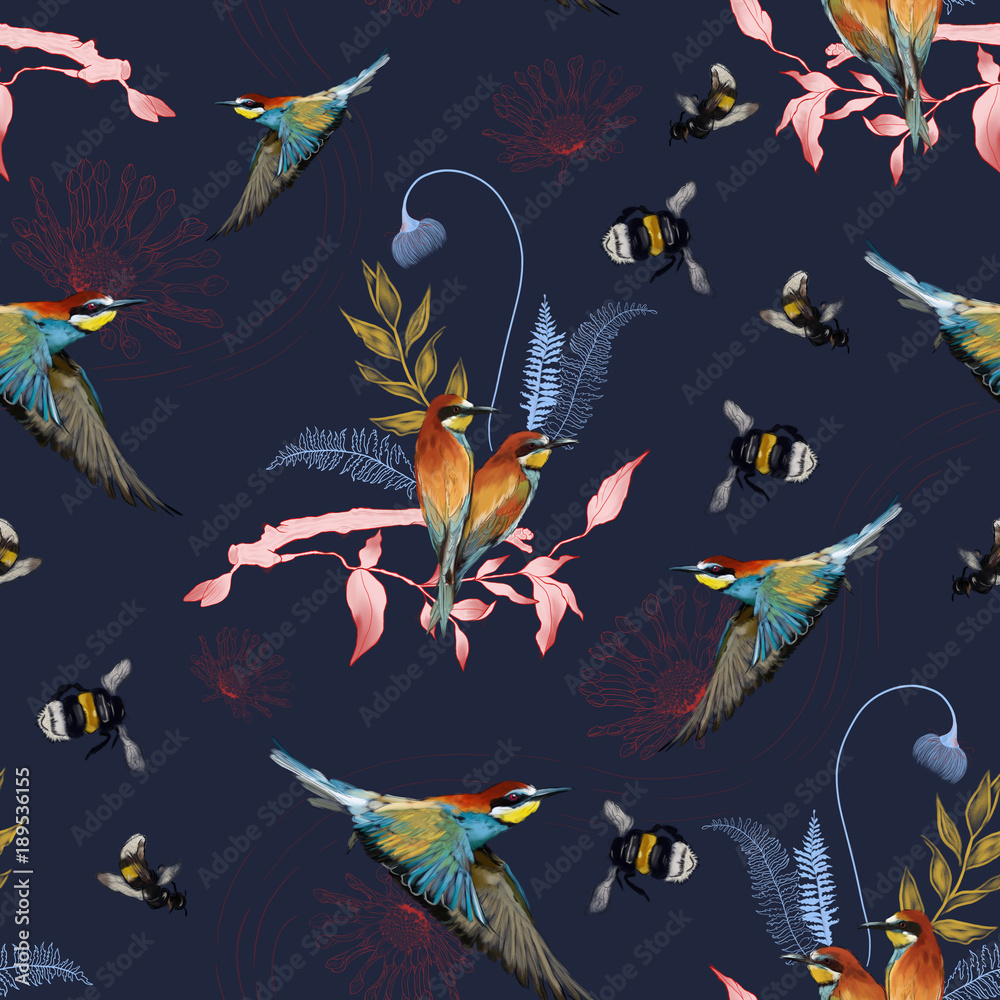 Seamless pattern of african bee eater 