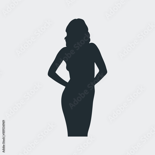 Icono plano silueta chica desnuda de pie en fondo gris