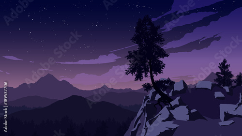 mountains and forest landscape illustration