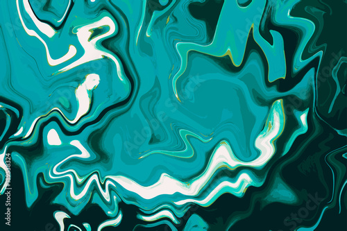 Emerald green digital marbling. Abstract colorful backdrop. Liquid paint abstraction. Cold color palette mesh