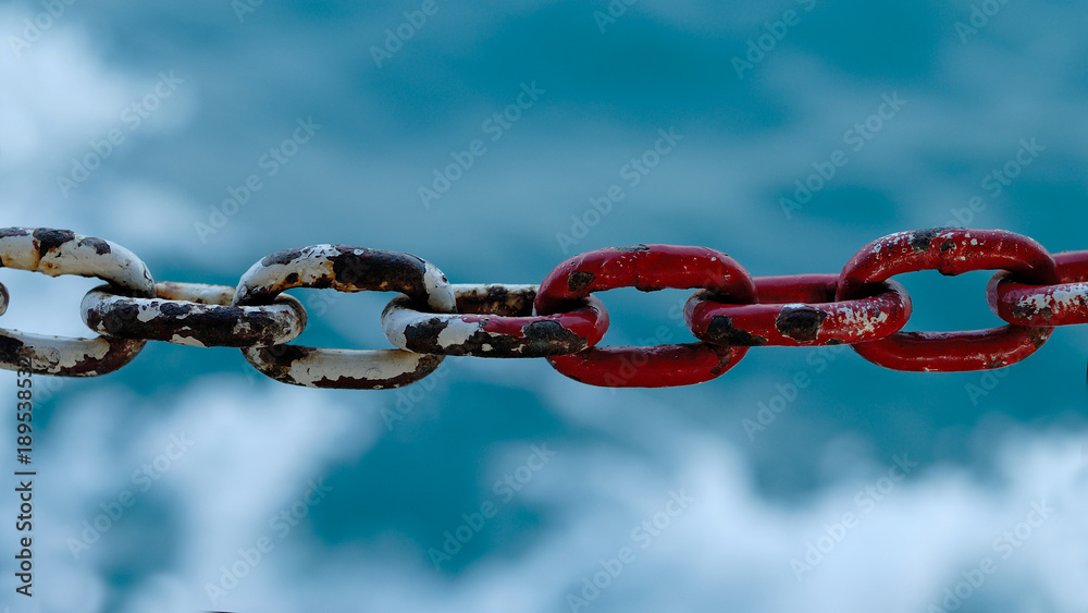 Old metal chain with color paint. Old metal chain with color paint.
