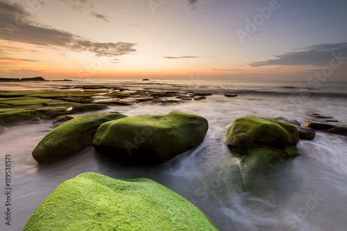 Serinity view during sunset at an unique coastal rocks formation at Kudat, Sabah Malaysia.