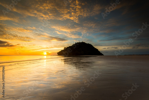 View of Kelambu Beach, Kudat Malaysia during sunset. photo