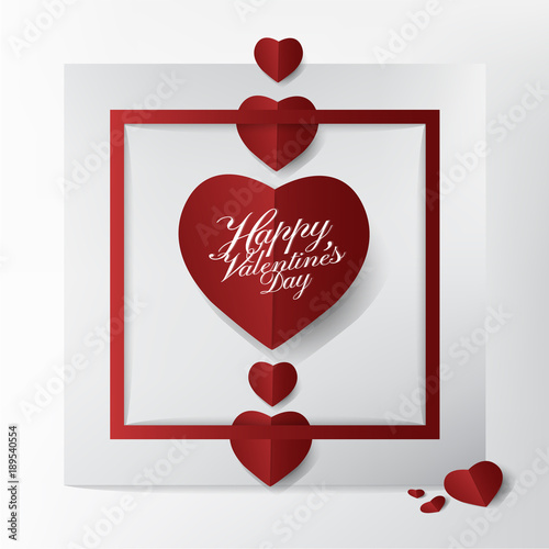 Modern Valentines Day Card and Typography design Mini Red Heart Paper Cut style on frame background happy and Lovely card concept.vector illustration.