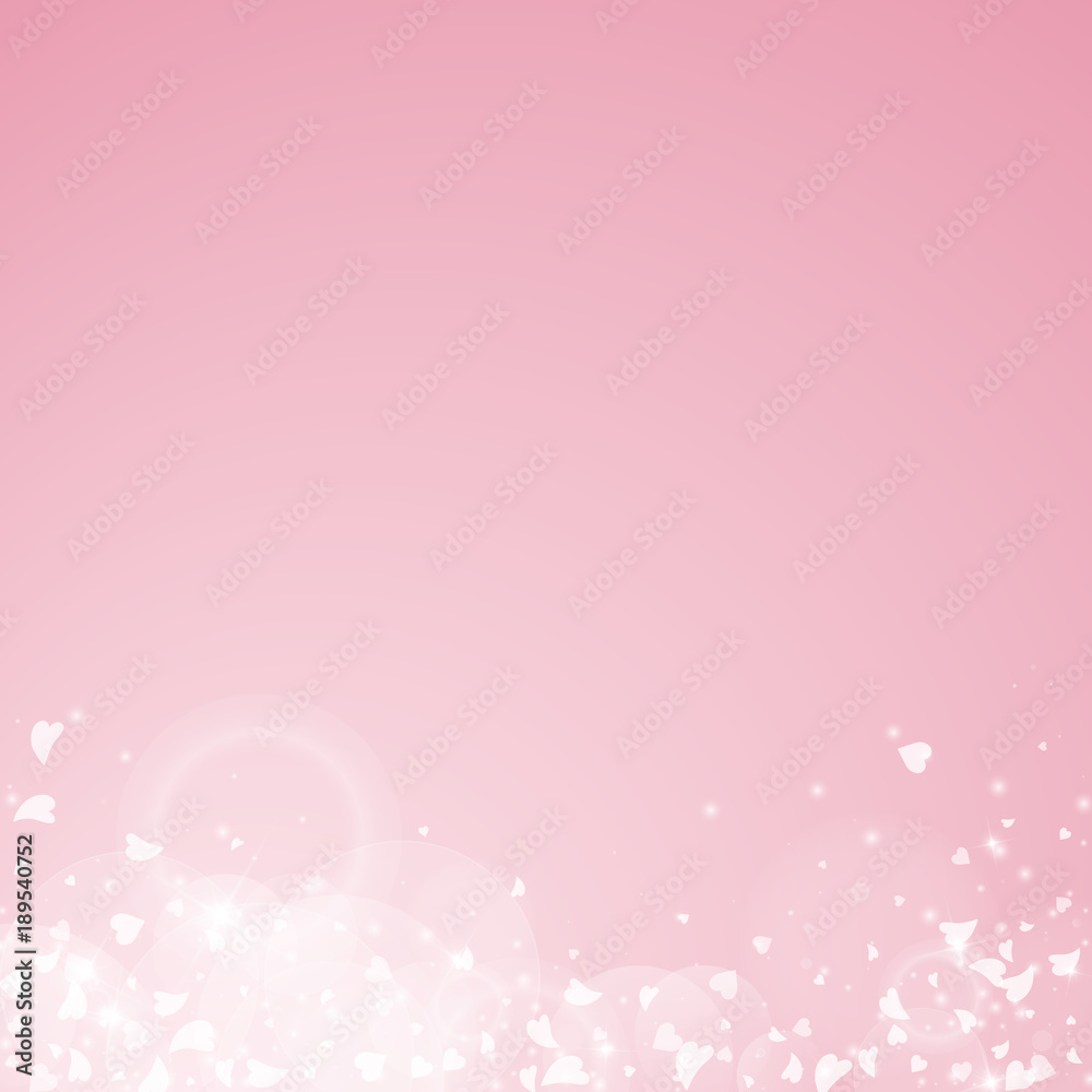 Falling hearts valentine background. Abstract bottom on pink background. Falling hearts valentines day amazing design. Vector illustration.