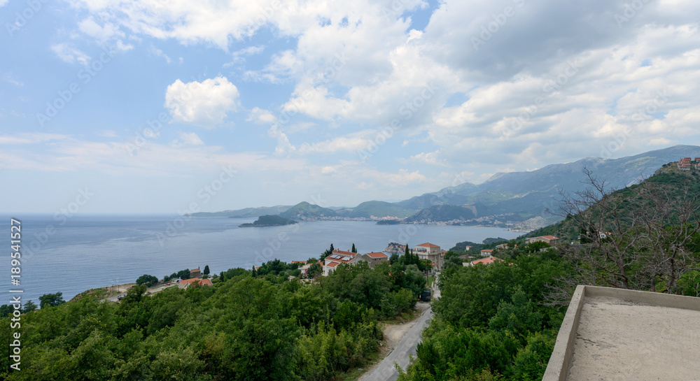 Panoramic view of Montenegro coast from Drobnici location towards Budva.