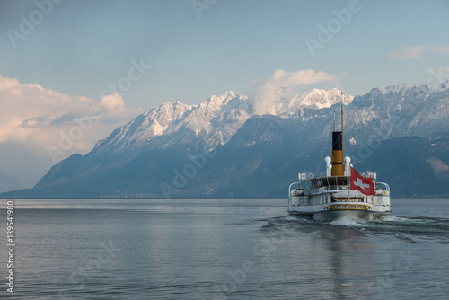 Ship leaving Lausanne. Lake Geneva, Switzerland.