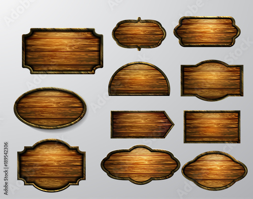 Wooden signs, vector icon set