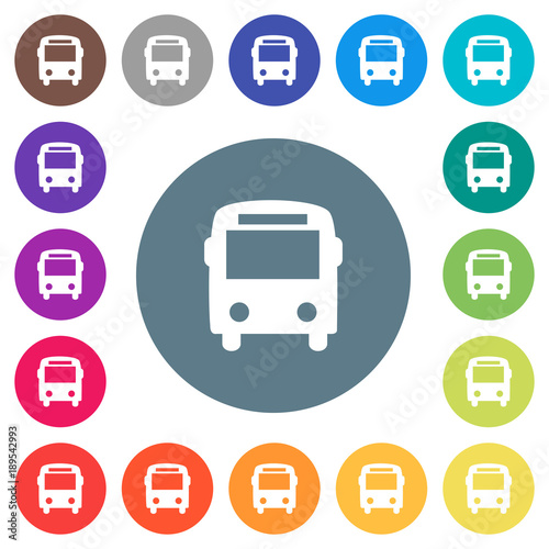 Bus flat white icons on round color backgrounds
