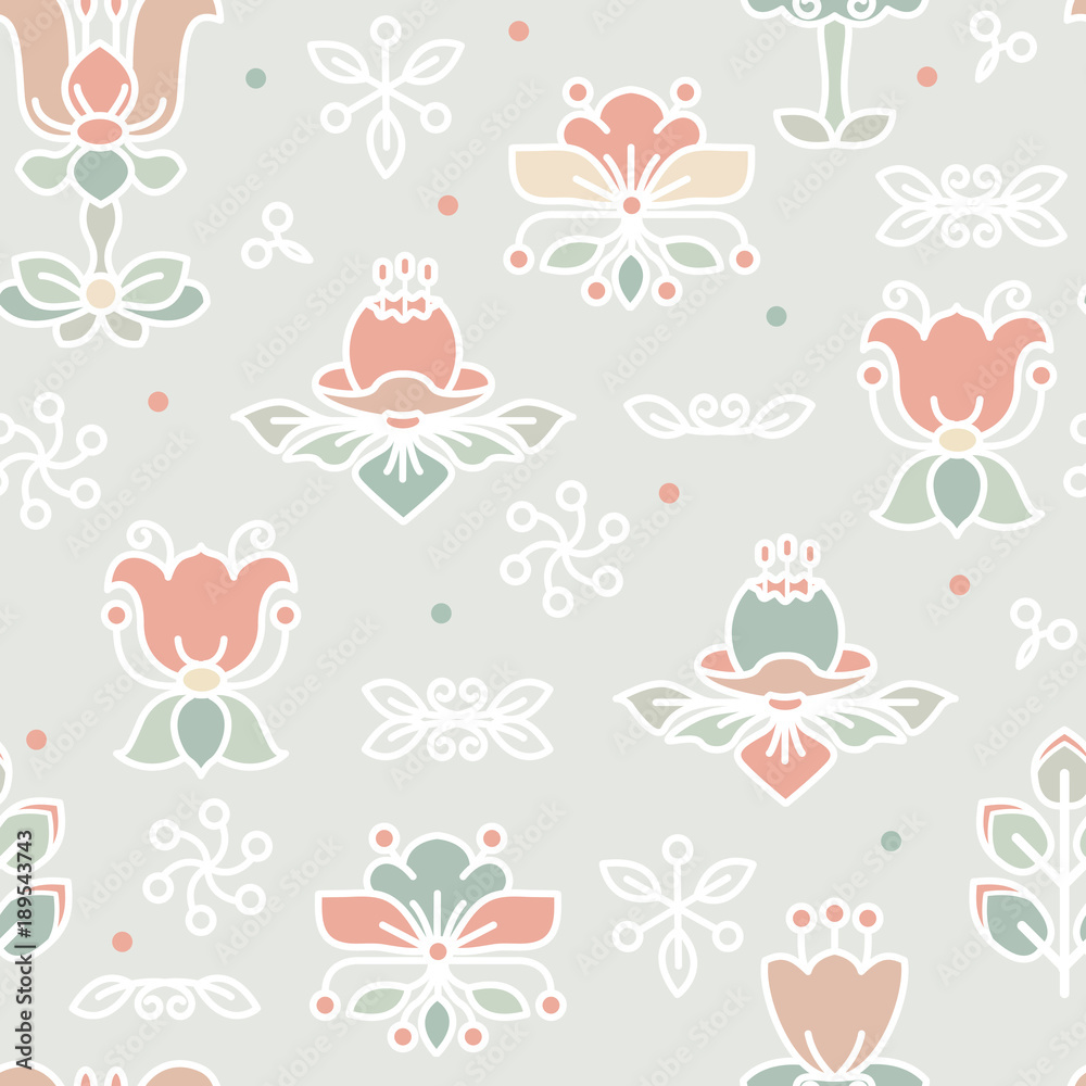Vector Seamless pattern with flowers and leaves. Vector Seamless pattern with flowers and leaves.