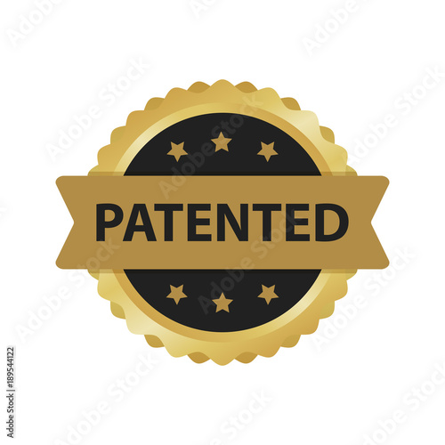 Patented gold emblem or badge on white background. Vector illustration