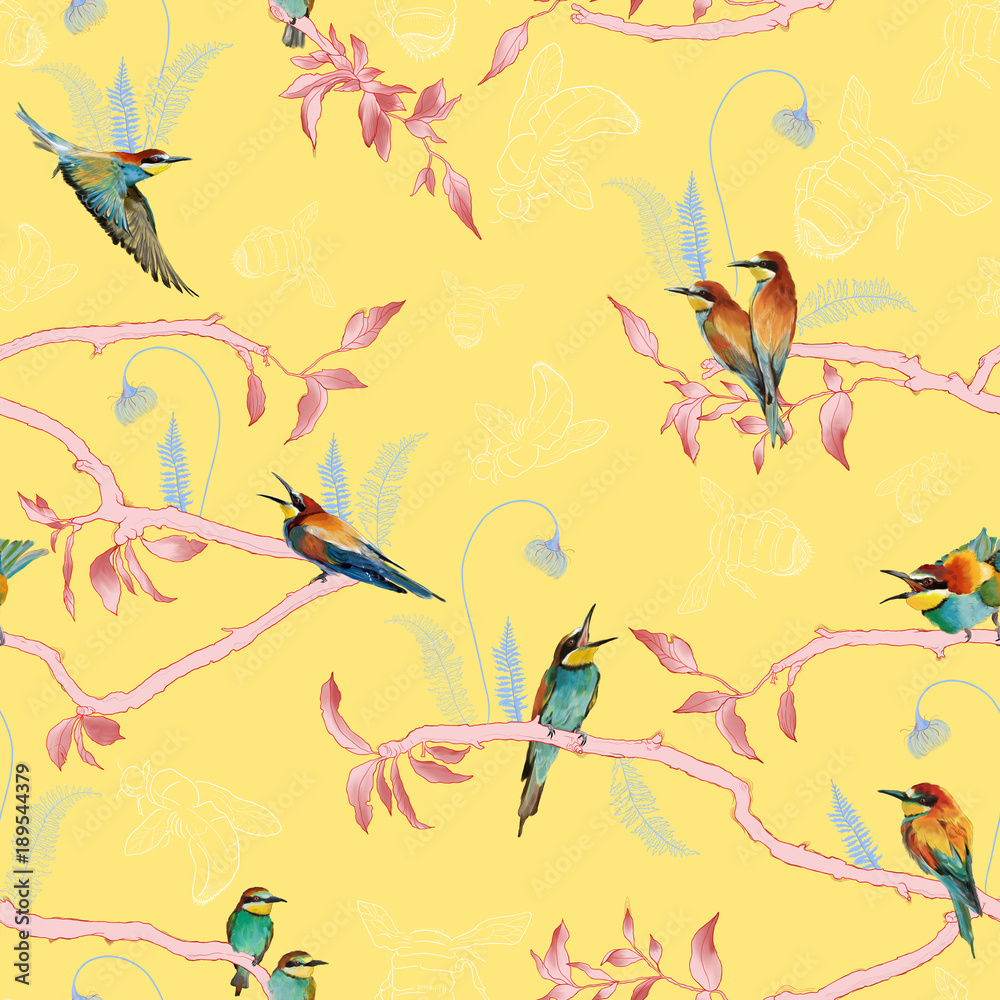 Fototapeta premium Seamless pattern of african bee eater