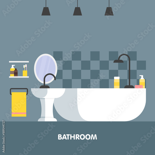 Modern bathroom interior design icon. Vector illustration