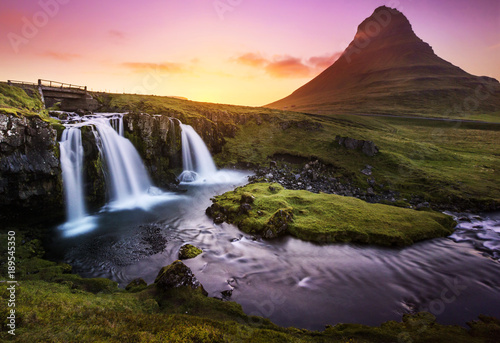 Famous Iceland Waterfall at Sunset
