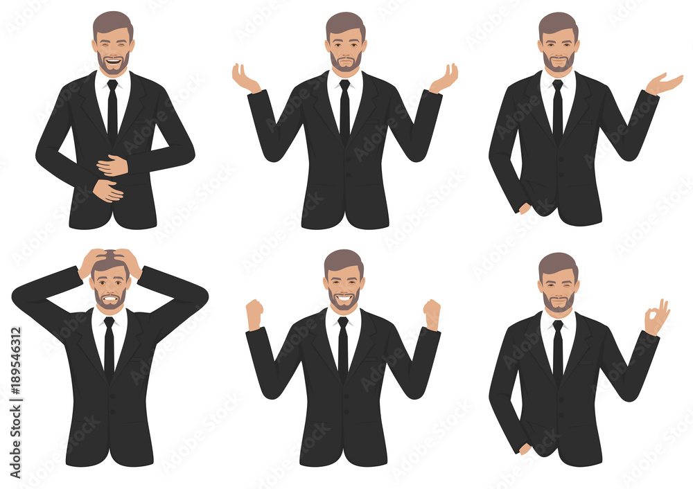 vector illustration of a man character expressions with hands gesture, cartoon businessman wit different emotion vector illustration of a man character expressions with hands gesture, cartoon businessman wit different emotion