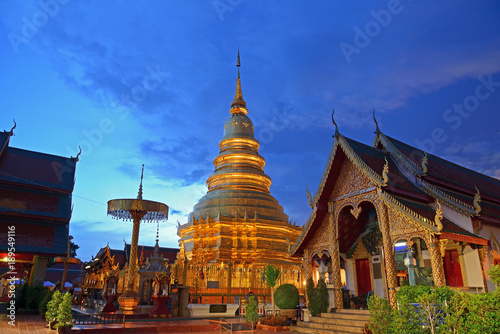 WAT PHRATHAT HARIPHUNCHAI WORRA MAHAWIHARN. Lamphun lanna style temple thailand