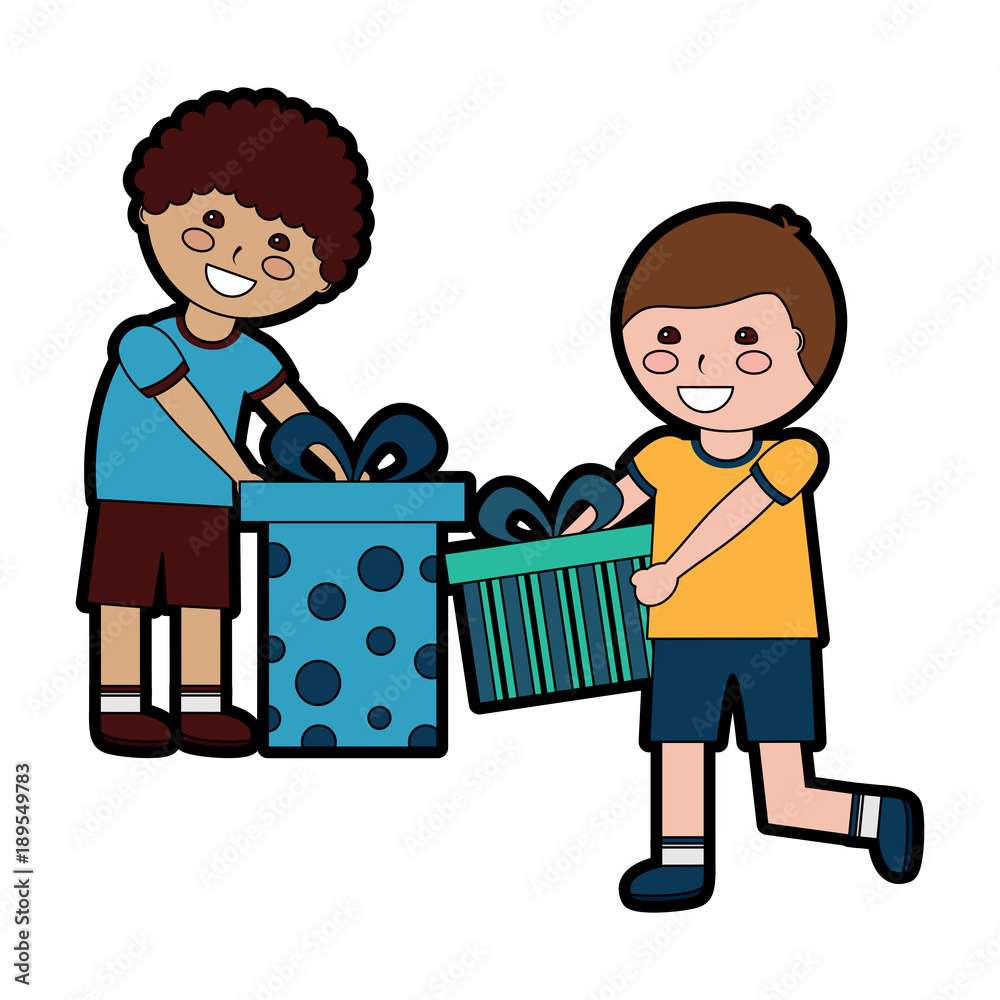 boys with gift boxes icon image vector illustration design boys with gift boxes icon image vector illustration design