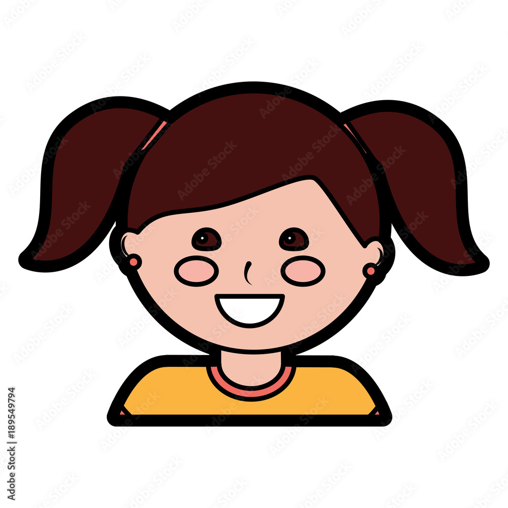 happy girl with pigtails kid child icon image vector illustration design 