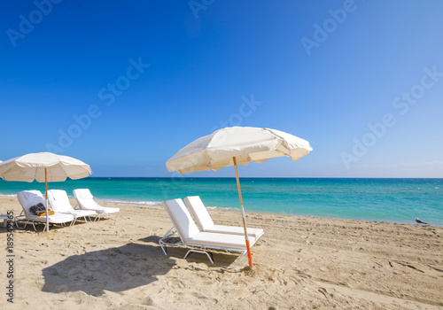 Lounge chairs and umbrellas in Miami Beach