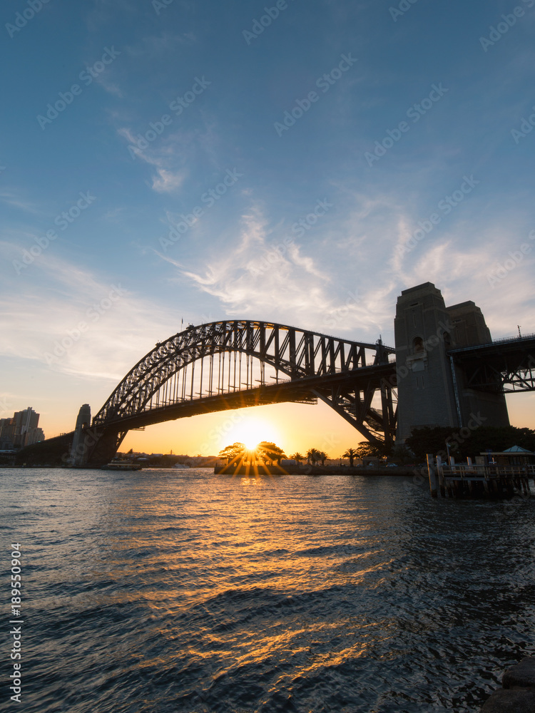 Sydney Harbour Bridge during sunset.