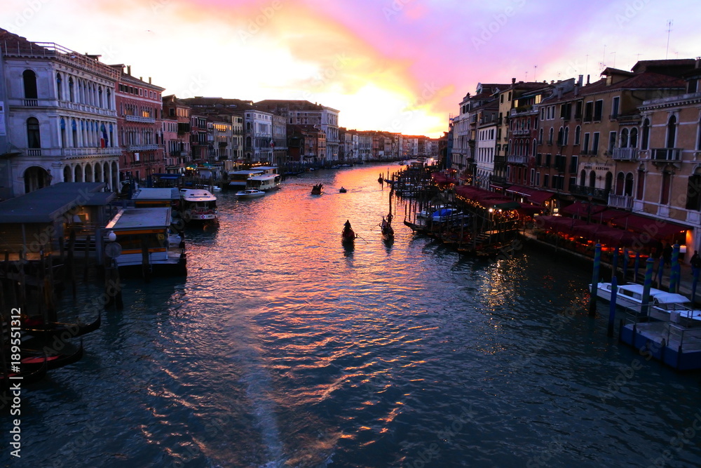 the sunset in Venice