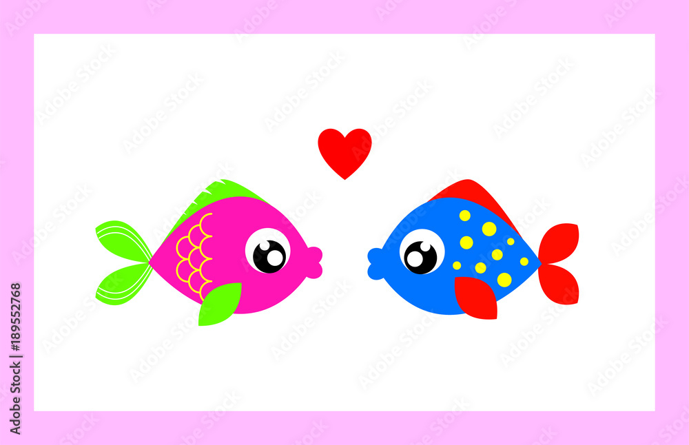 Naklejka premium cute valentine fish vector. cute wedding fish vector