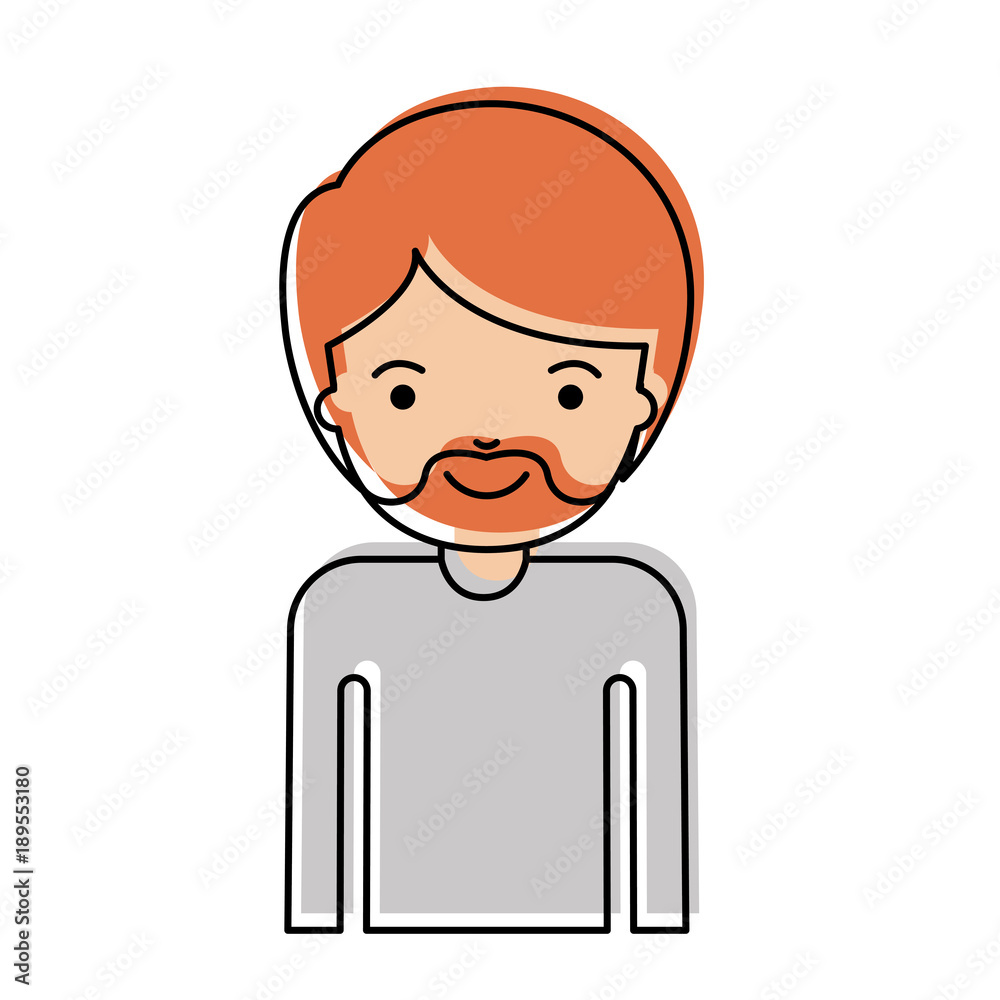 half body man with short hair and van dyke beard in watercolor silhouette vector illustration