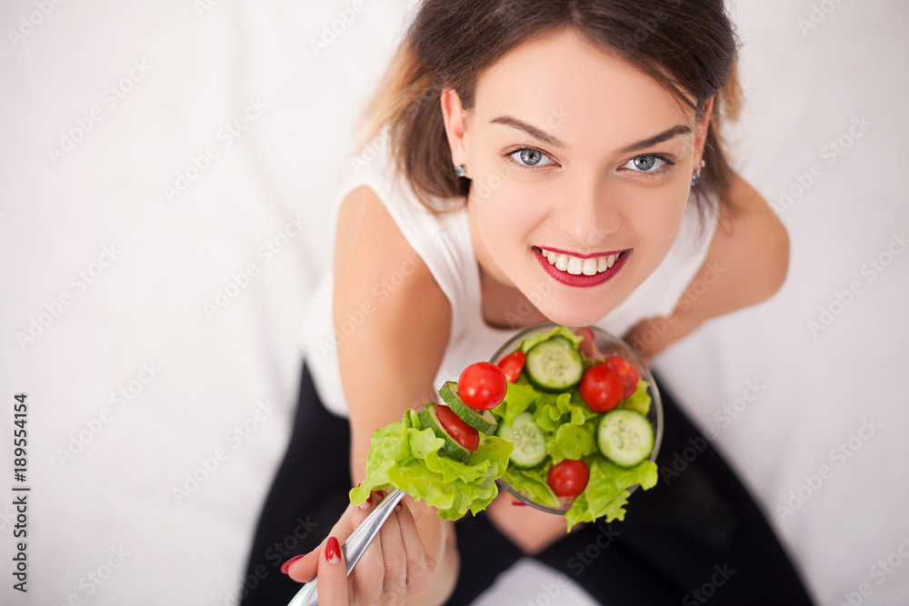 Diet. Beautiful Young Woman Eating Vegetable Salad Diet. Beautiful Young Woman Eating Vegetable Salad