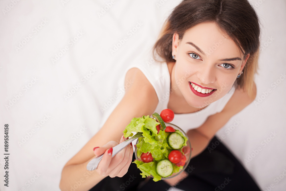Diet. Beautiful Young Woman Eating Vegetable Salad Diet. Beautiful Young Woman Eating Vegetable Salad