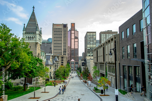 A view down to city of Montreal before walking up on it.  photo