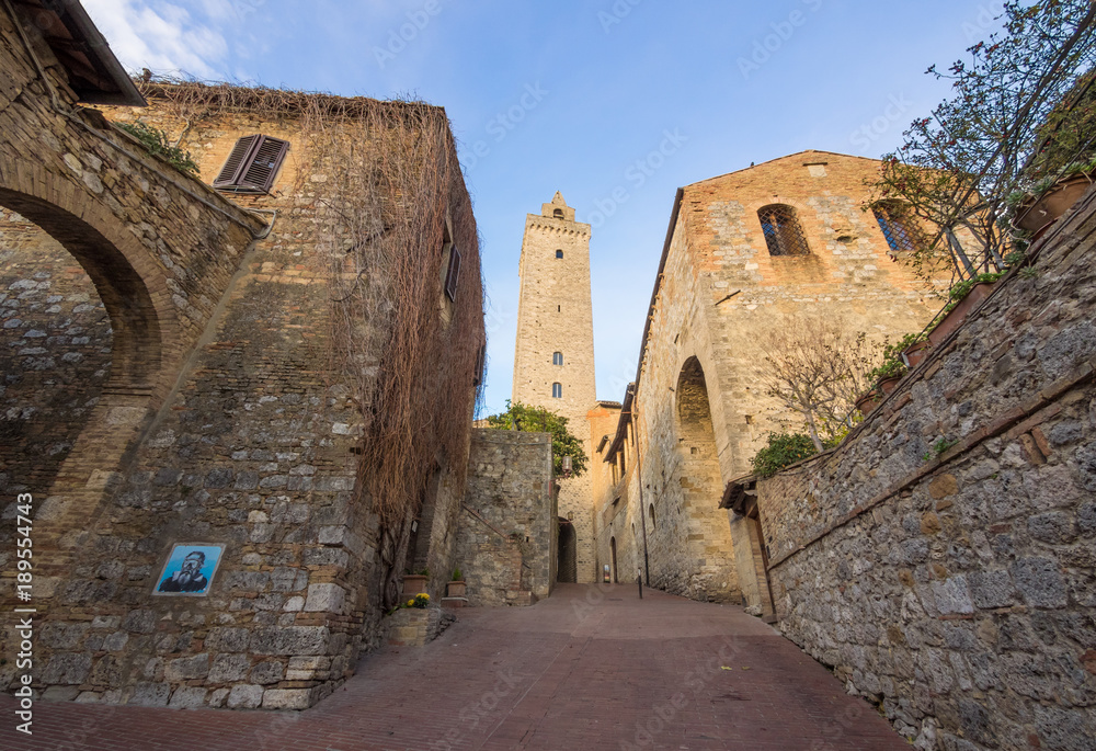 San Gimignano (Italy) - The famous small walled medieval hill town in the province of Siena, Tuscany. Known as the Town of Fine Towers, or the Medieval Manhattan. Here the awesome historic center.
