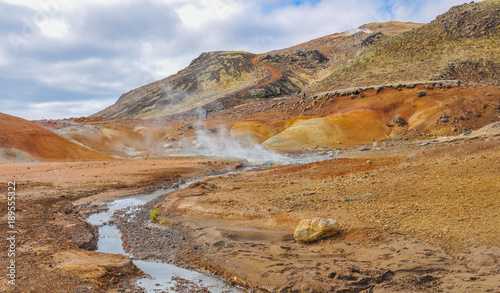 Geothermal Area with Stream and Steam