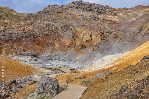 Icelandic Geothermal Area with Steam and Boardwalk © GravesCreative