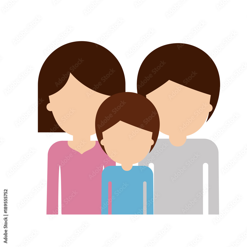 half body faceless family group with brown hair in colorful silhouette vector illustration