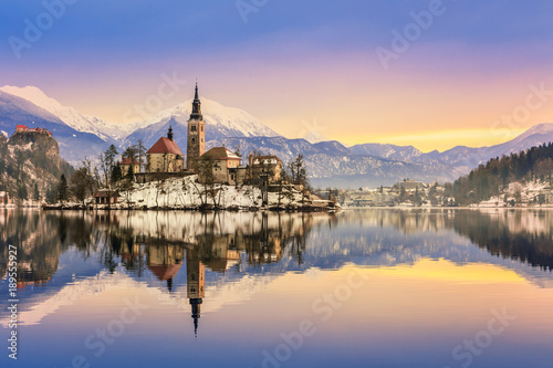 Winter landscape Bled Lake, Slovenia © Kavita