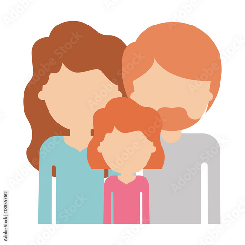 people in half body faceless woman and girl with long wavy hair him with van dyke beard in colorful silhouette vector illustration photo