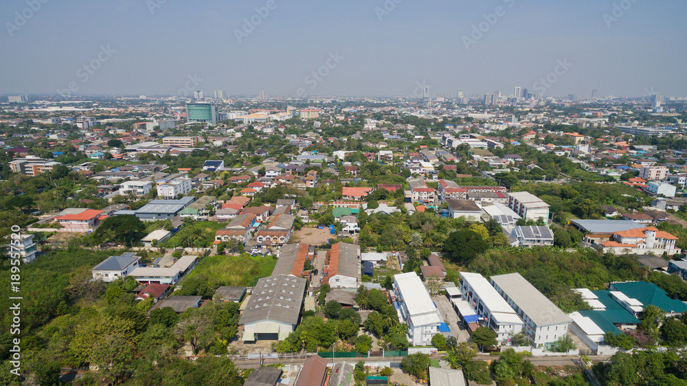 Obraz premium Aerial city view from flying drone at Nonthaburi, Thailand. top view of the city