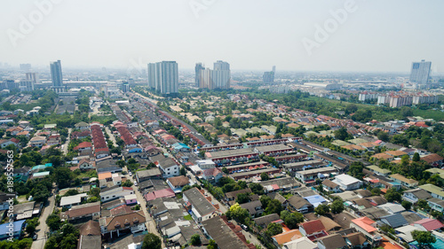 Aerial city view from flying drone at Nonthaburi, Thailand. top view of the city