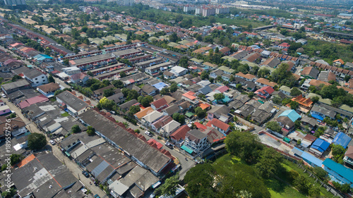 Fototapeta Naklejka Na Ścianę i Meble -  Aerial city view from flying drone at Nonthaburi, Thailand. top view of the city